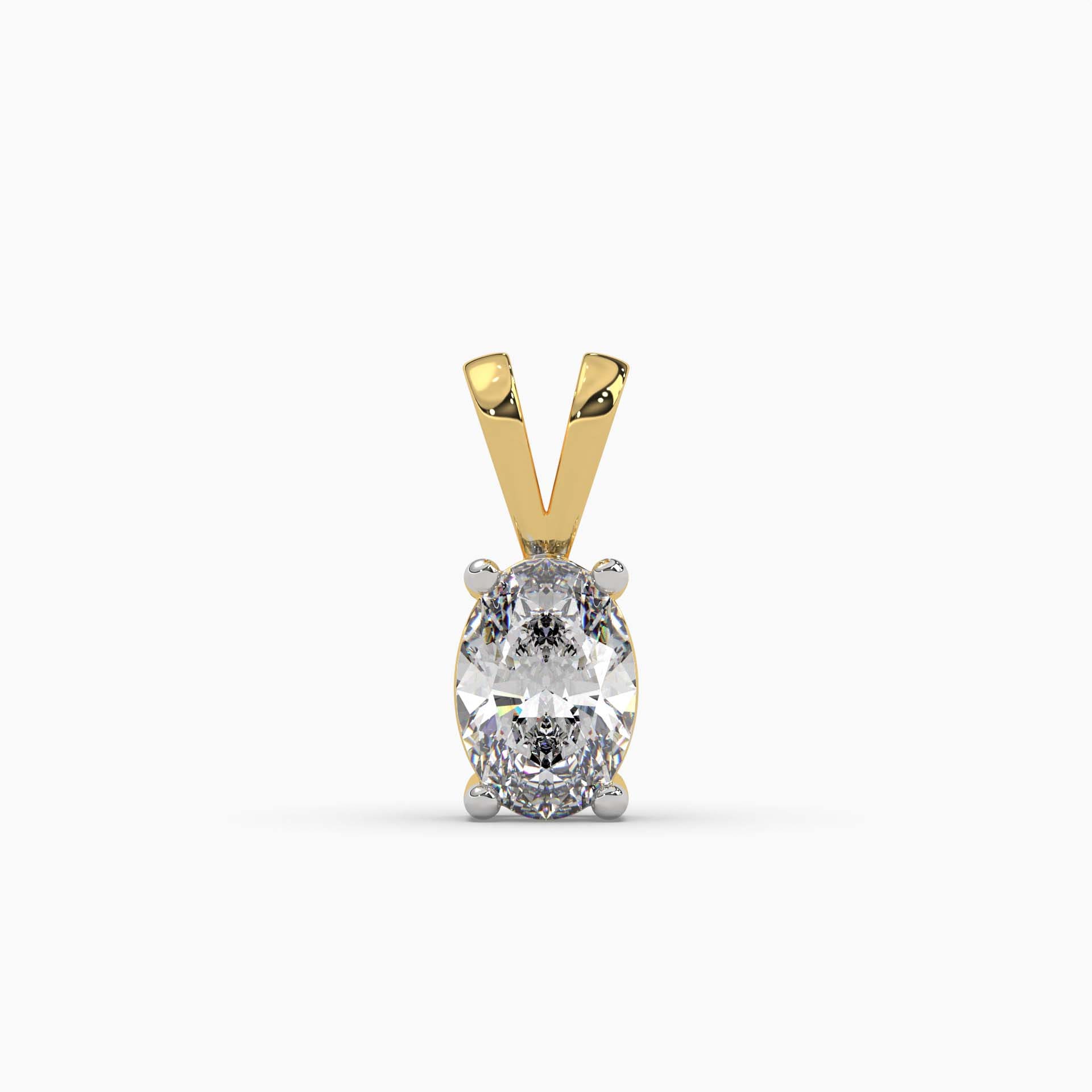 1 carat oval brilliant cut diamond pendant in 18K gold on black background
