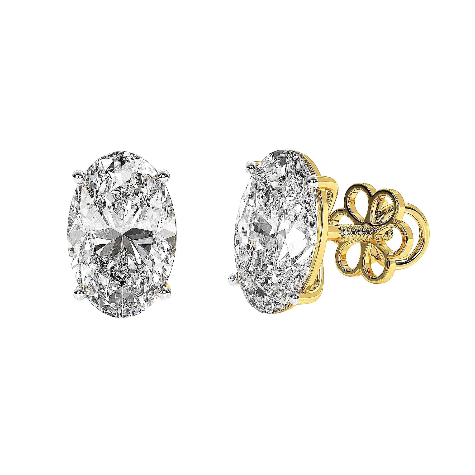 2 carat oval brilliant diamond ring in 18K gold on reflective surface
