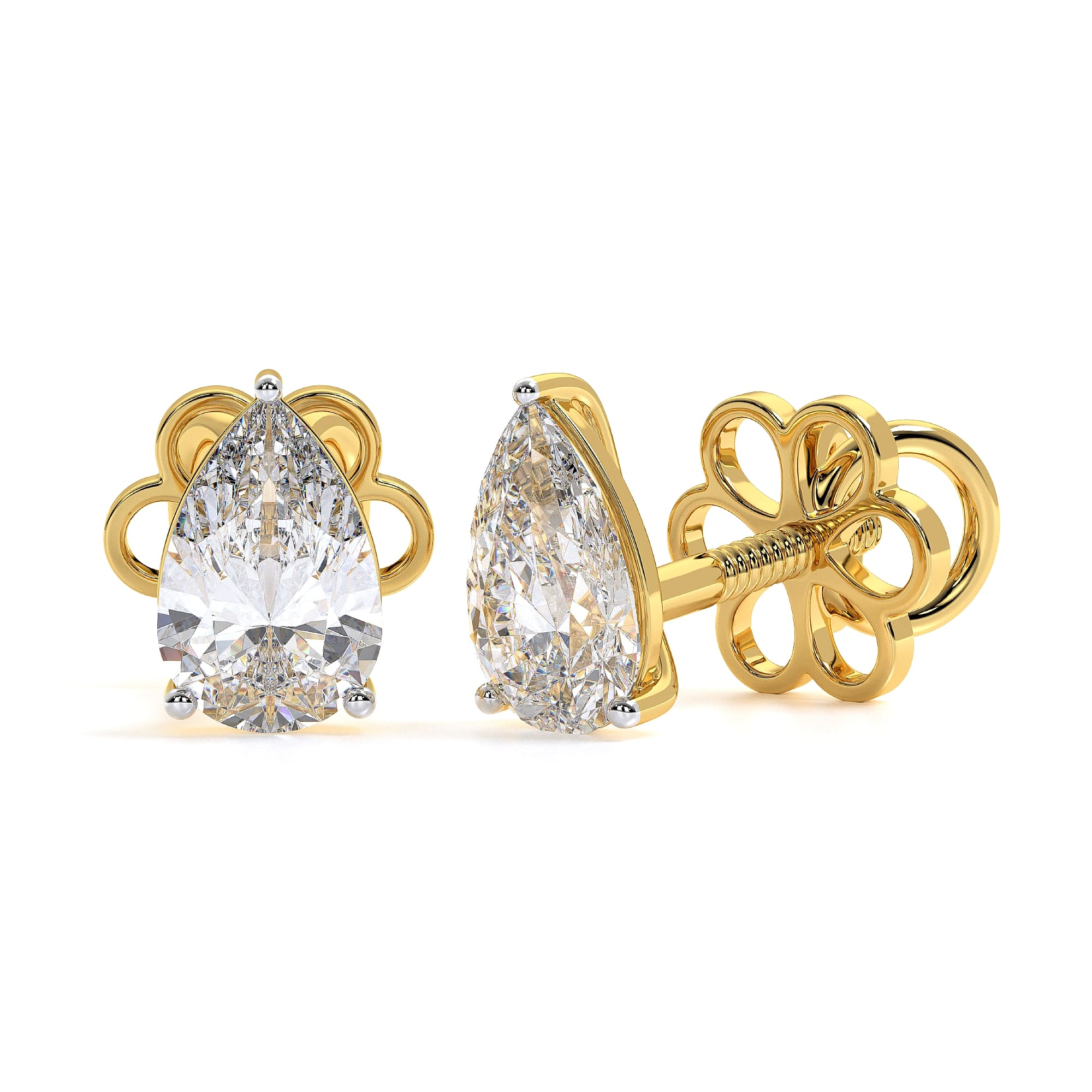 2 carat pear brilliant cut diamond ring in 18K gold on reflective surface

