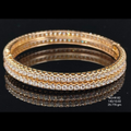 5.01 carat round shaped diamond bangle in 18K gold on black background
