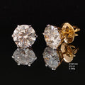 5.13 carat round lab grown diamond solitaire stud earrings in 18K yellow gold with white-toned claws and screw backs