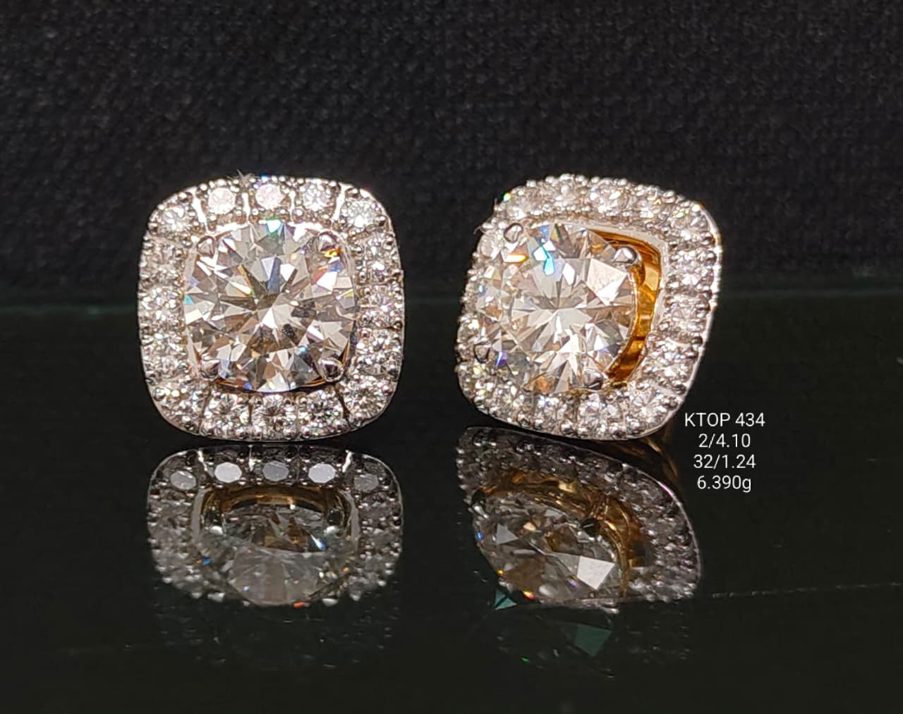 5.34 carat lab-grown diamond earrings in 18kt gold front view
