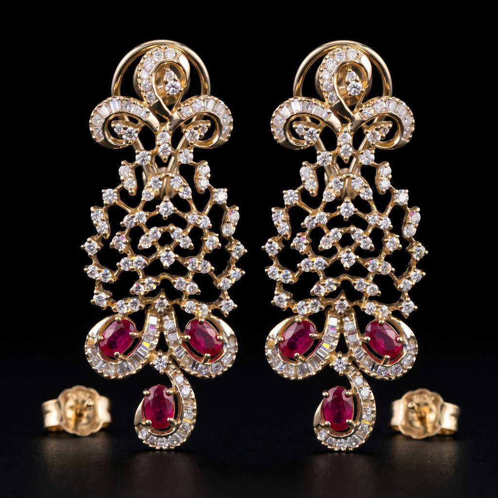 4.15Ct of Long Earring With the Purity of 14K