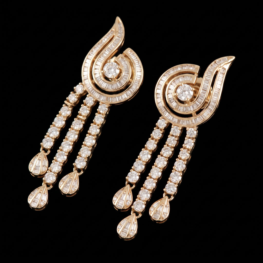3.78Ct of Long Earring with the Purity of 14K