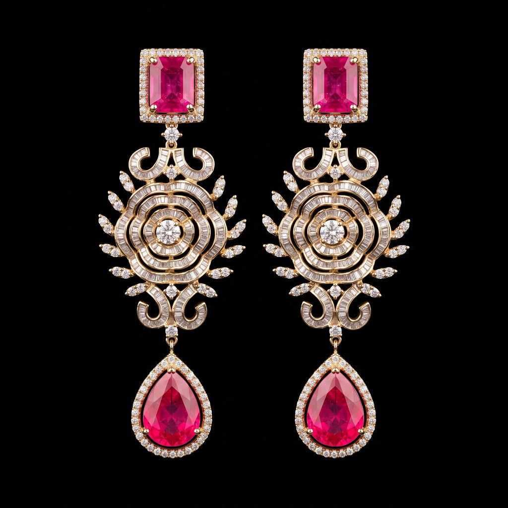 8.59Ct of Long Earring with the Purity of 14K