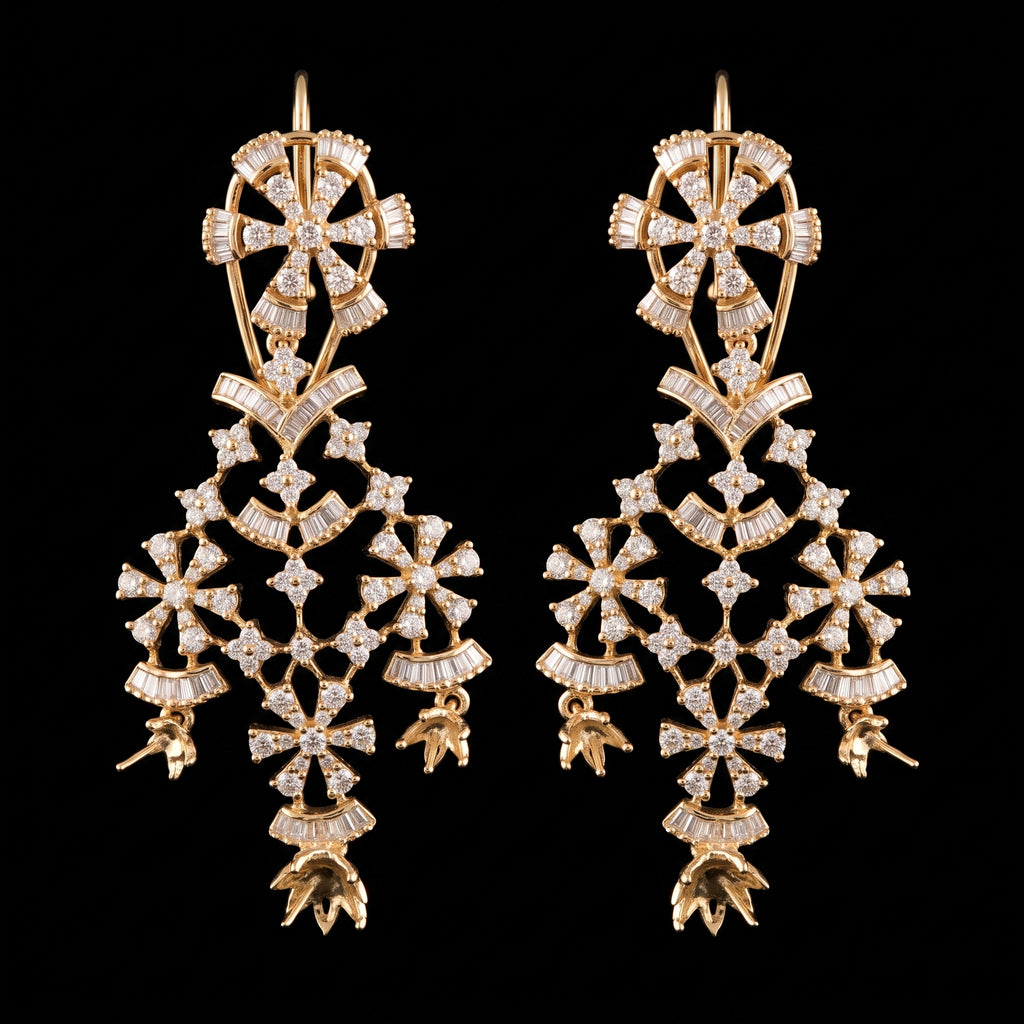 3.94Ct of Long Earring with the Purity of 14K