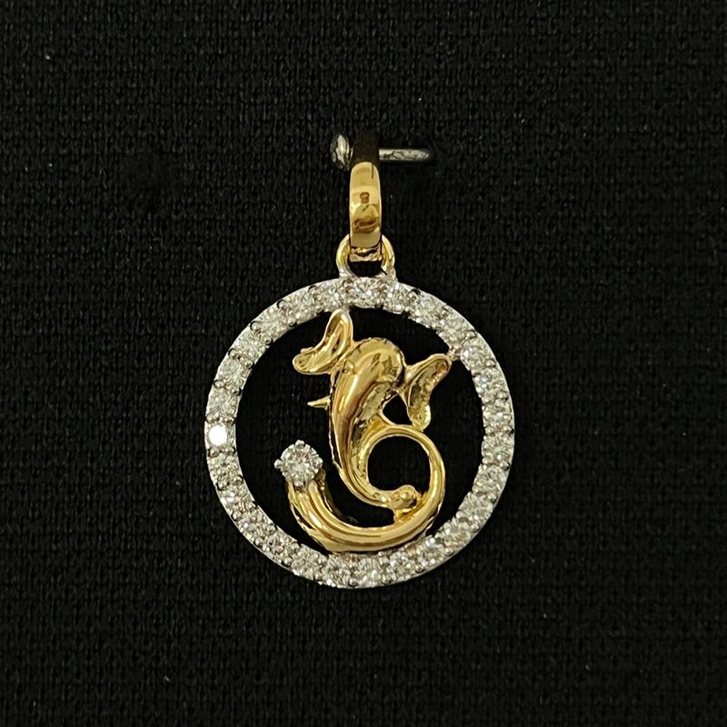Gold and silver pendant circular locket design with lab grown diamond on black background
