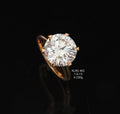 Diamond ring with specifications on a black background