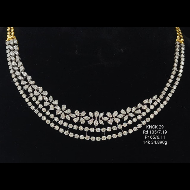 13.30 carat fancy and round shaped lab-grown diamond necklace in 14kt gold, front view