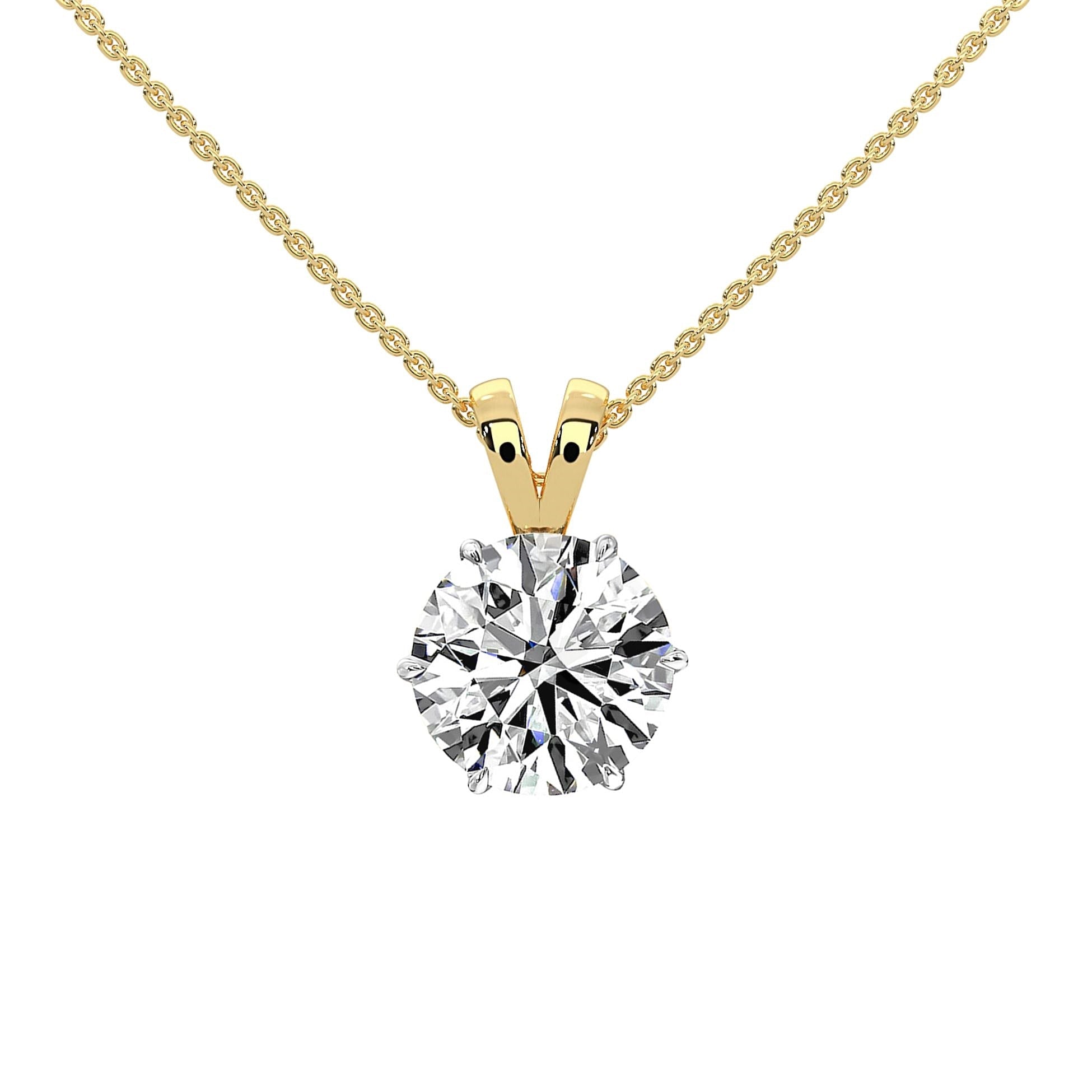 1.00 carat brilliant round lab-grown diamond pendant in 18kt gold with chain, front view
