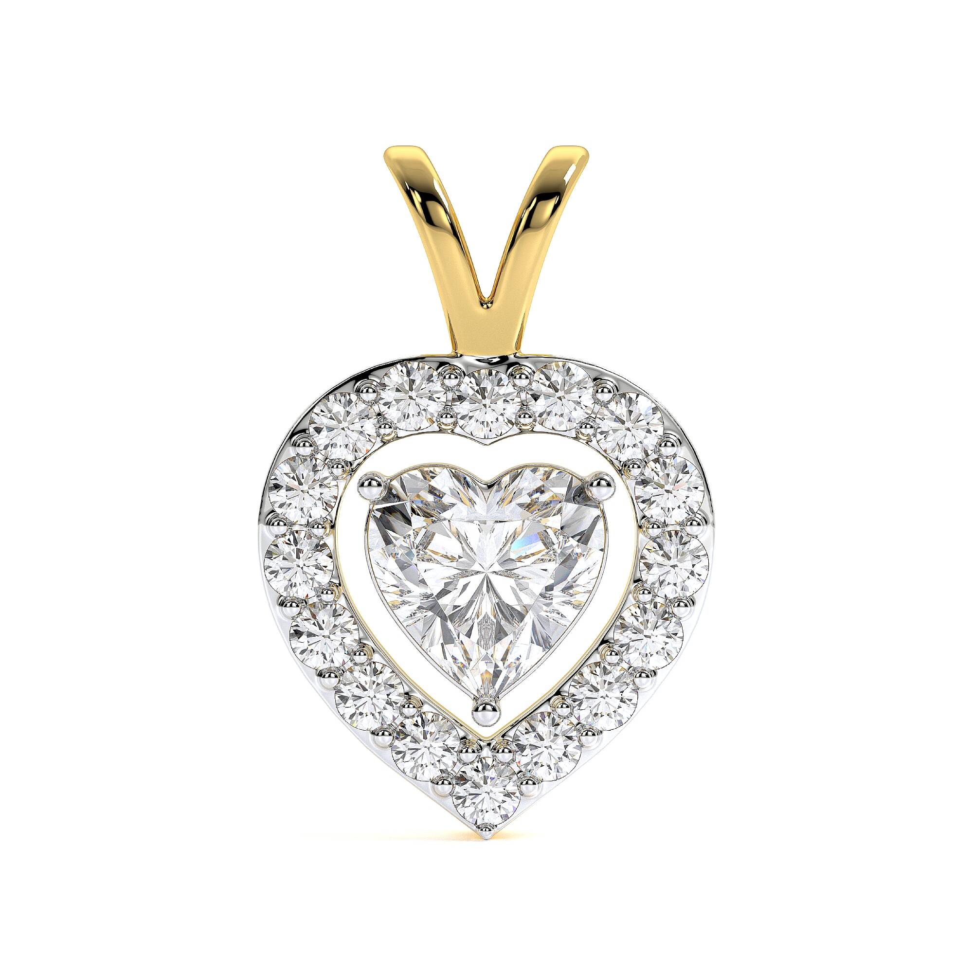 1.48 carat heart shaped lab-grown diamond pendant in 18kt gold with chain front view
