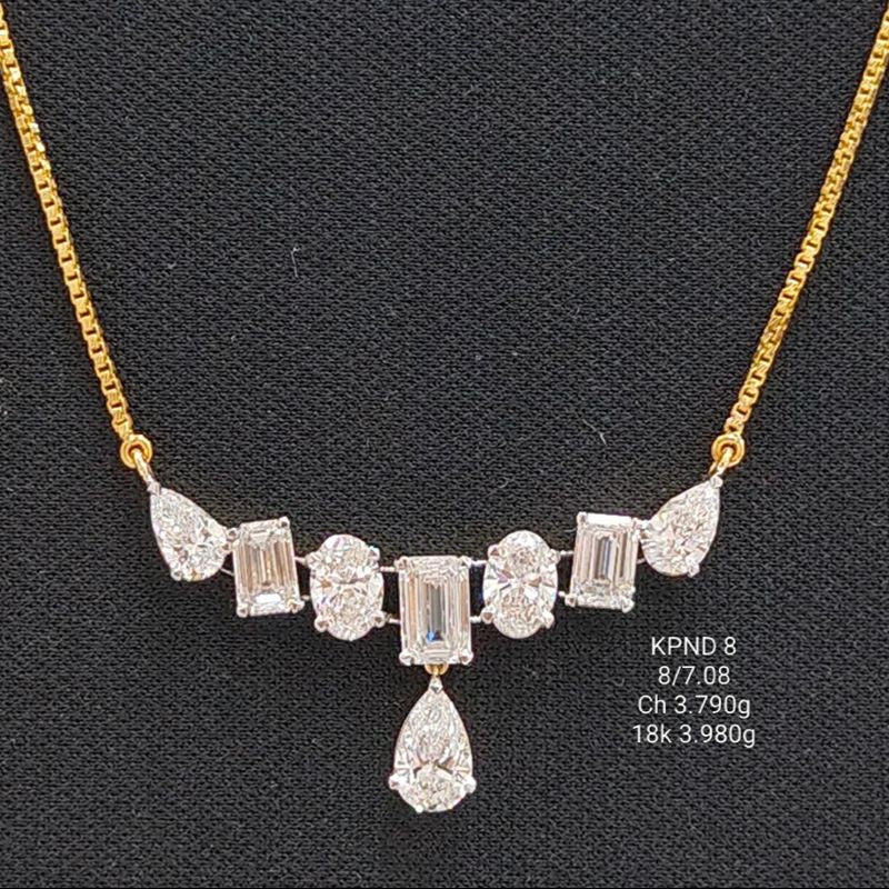 7.08 carat fancy shaped lab-grown diamond pendant in 18kt gold with chain front view
