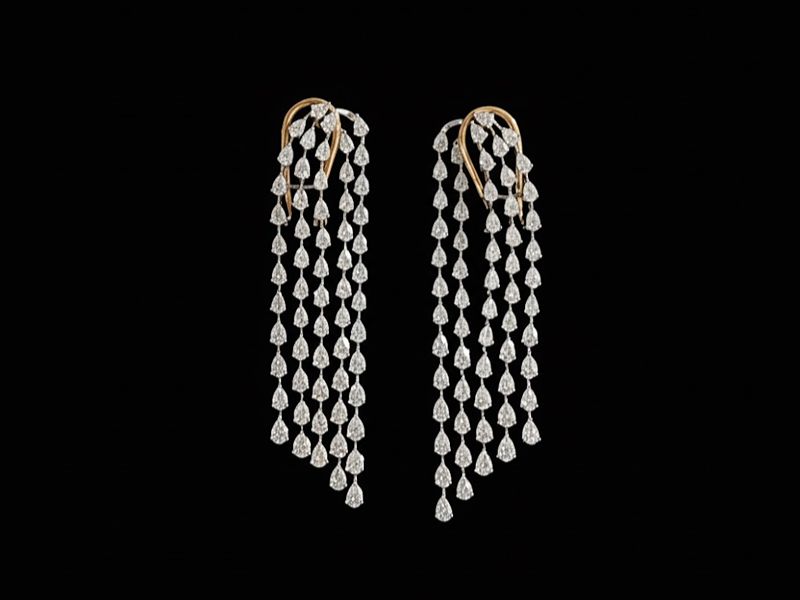 10.89 carat fancy shaped lab-grown diamond necklace and earring set in 14kt gold front view
