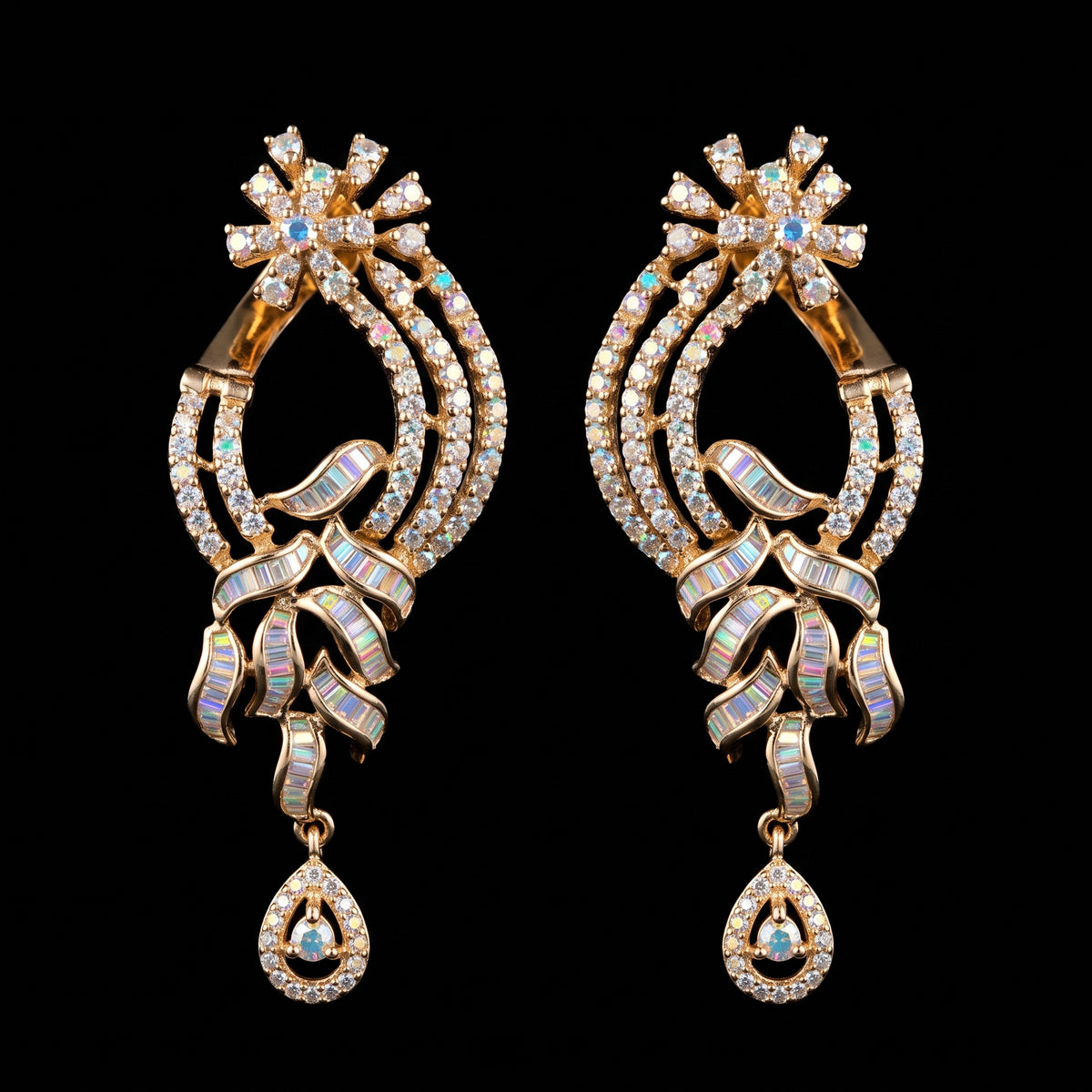 VNCE21940 lab grown diamond earrings on black background