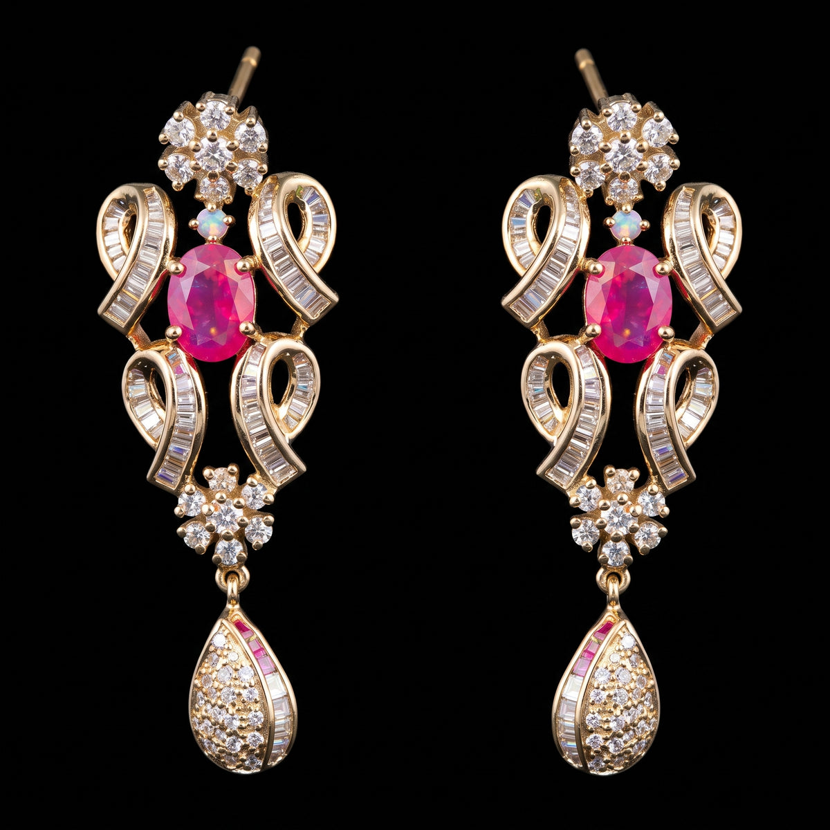 VNCE25954 lab grown diamond earrings on black background