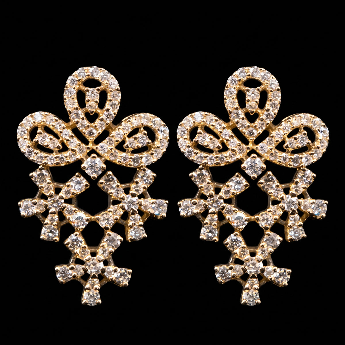 VNCE37860 lab grown diamond earrings on black background