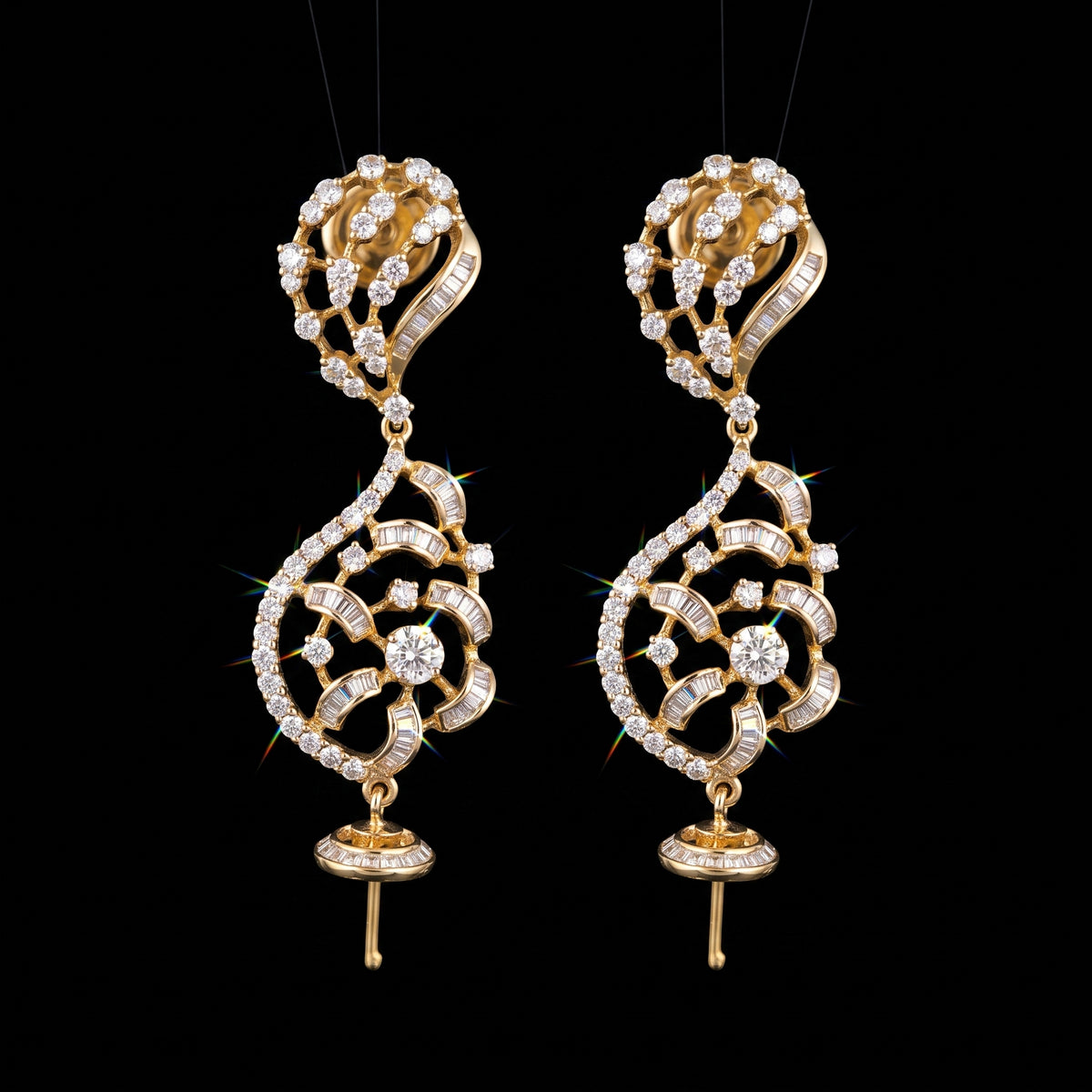 VNCE37899 lab grown diamond earrings on black background