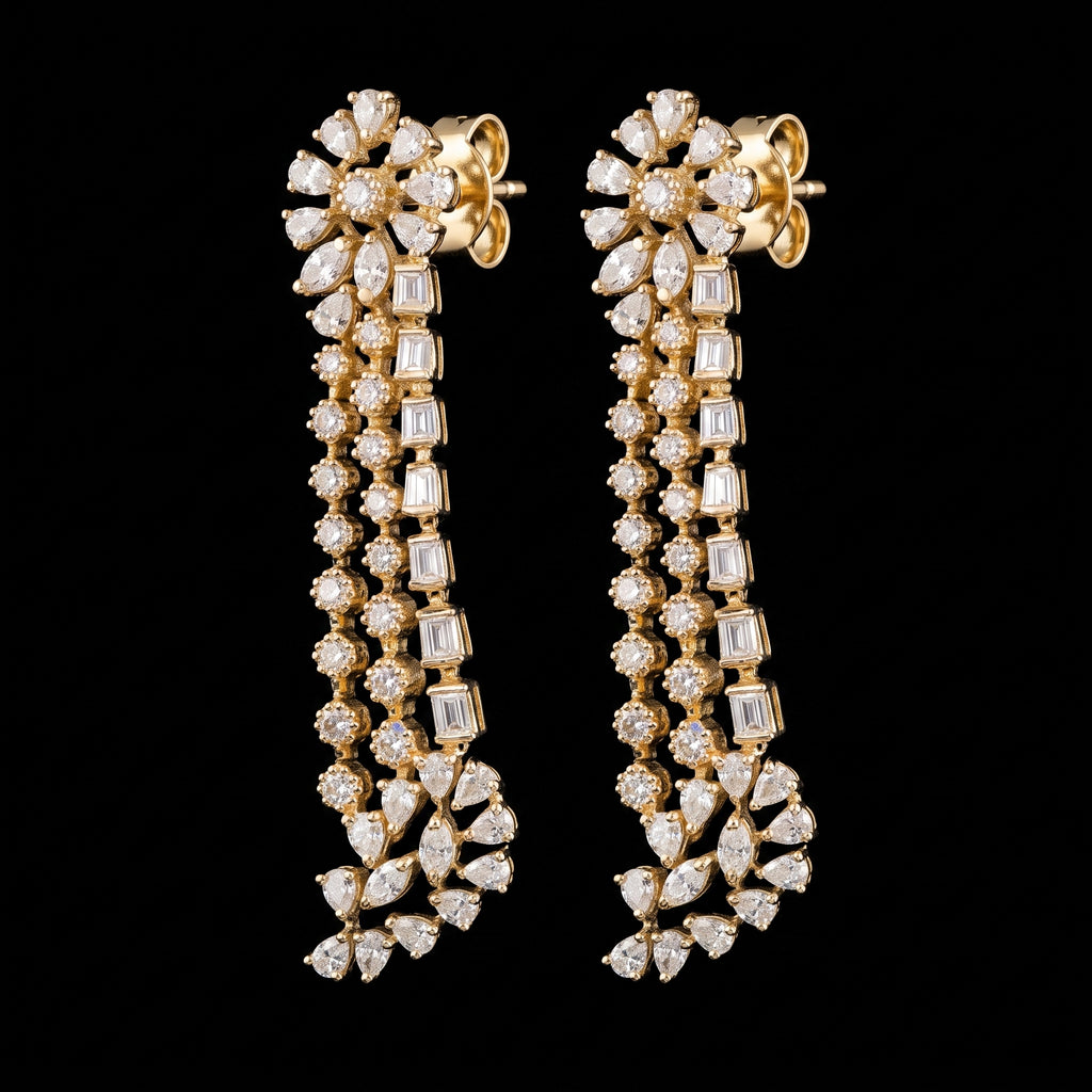 VNCE46785 lab grown diamond earrings on black background