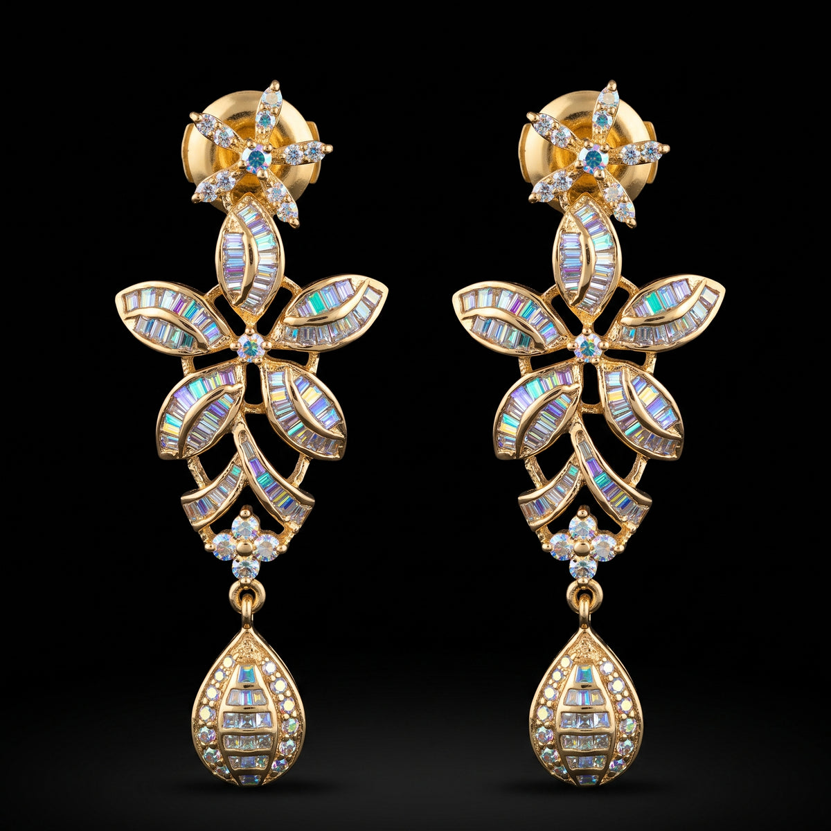 VNCE47801 lab grown diamond earrings on black background