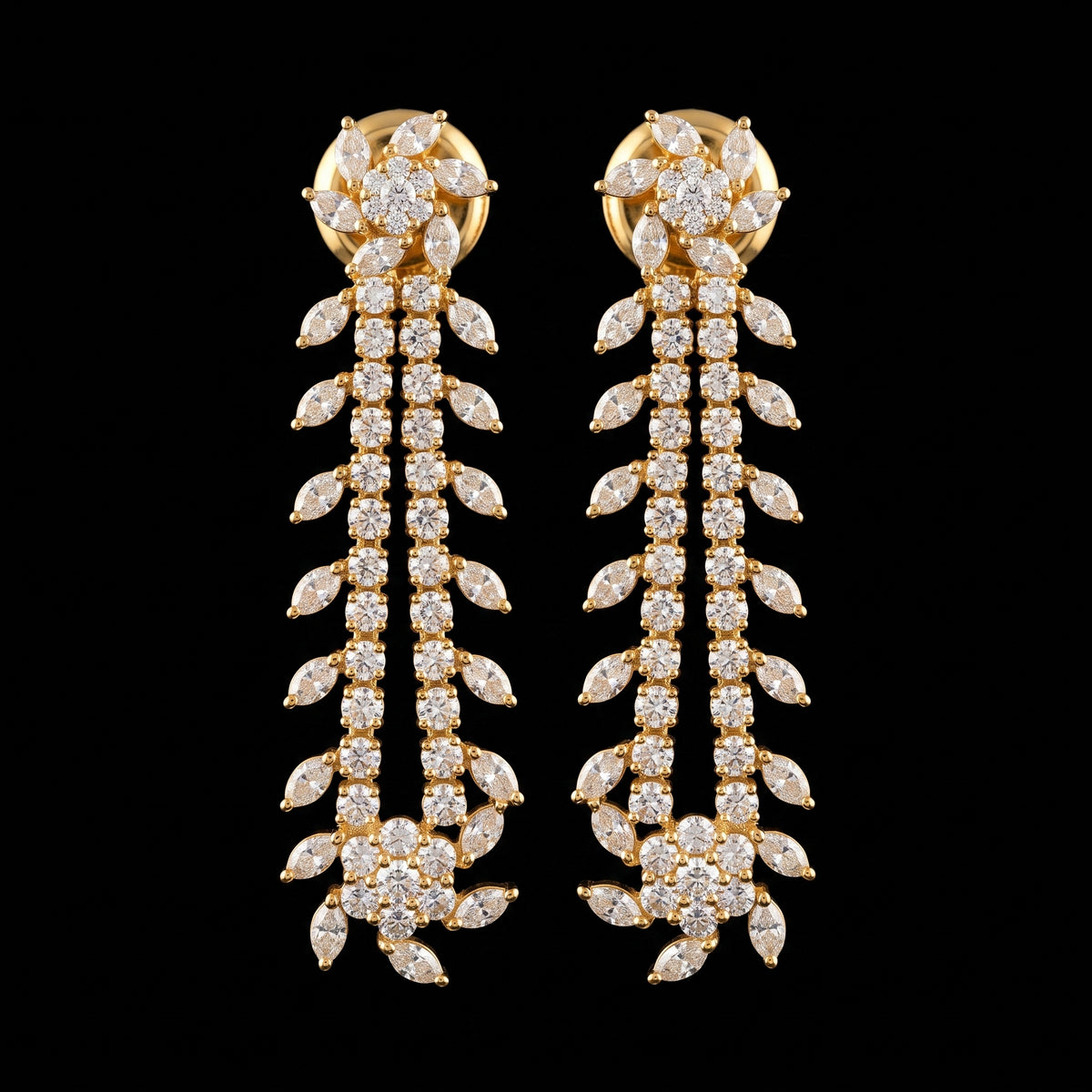 VNCE48989 lab grown diamond earrings on black background