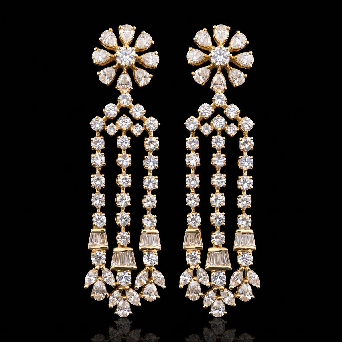 VNCE51725 lab grown diamond earrings on black background