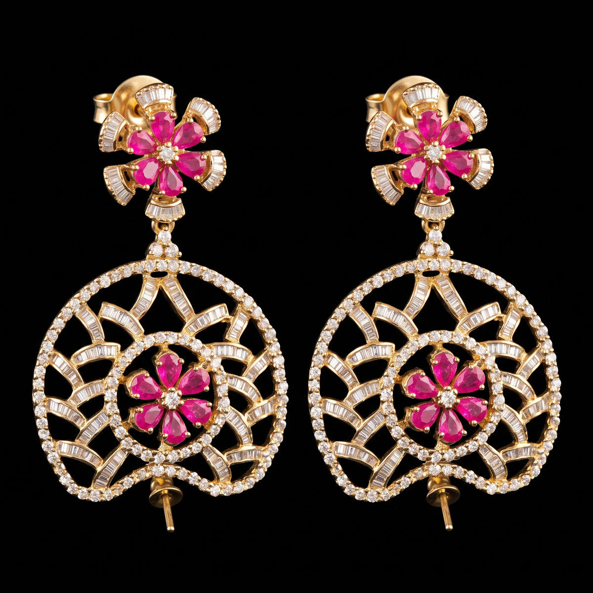VNCE58452 lab grown diamond earrings on black background