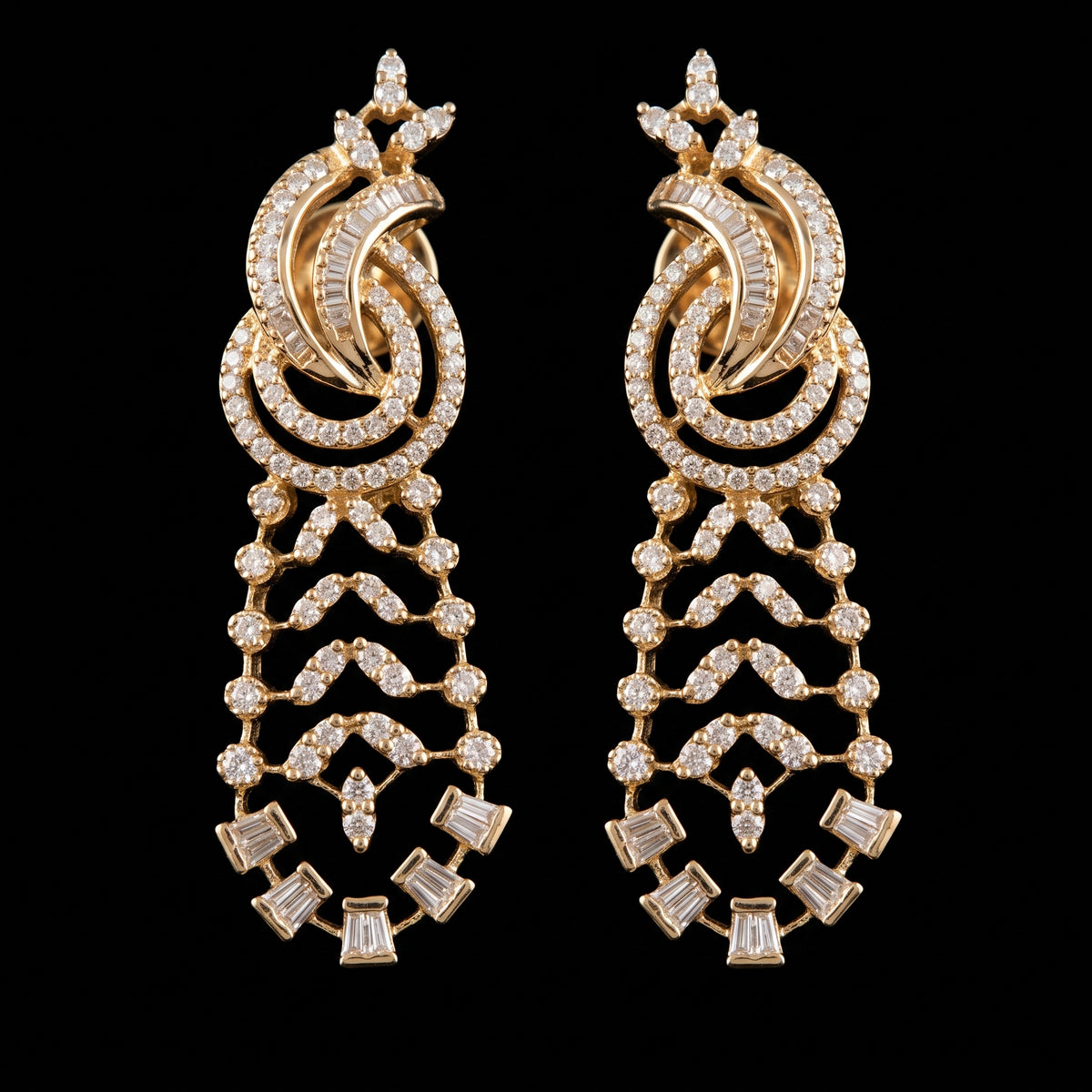 VNCE61043 lab grown diamond earrings on black background