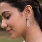 VNCE70240 lab grown diamond earrings worn by model