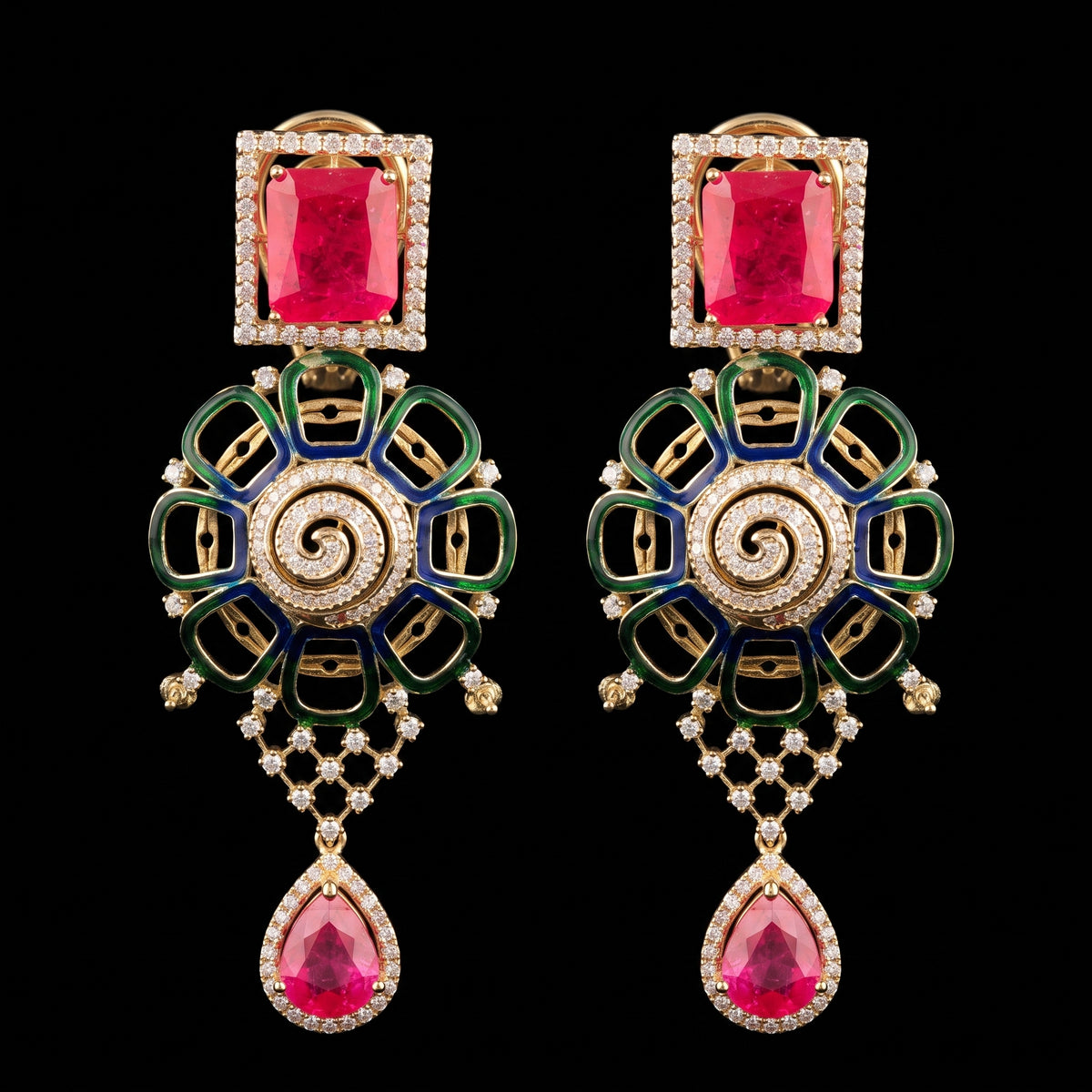 VNCE89544 lab grown diamond earrings on black background