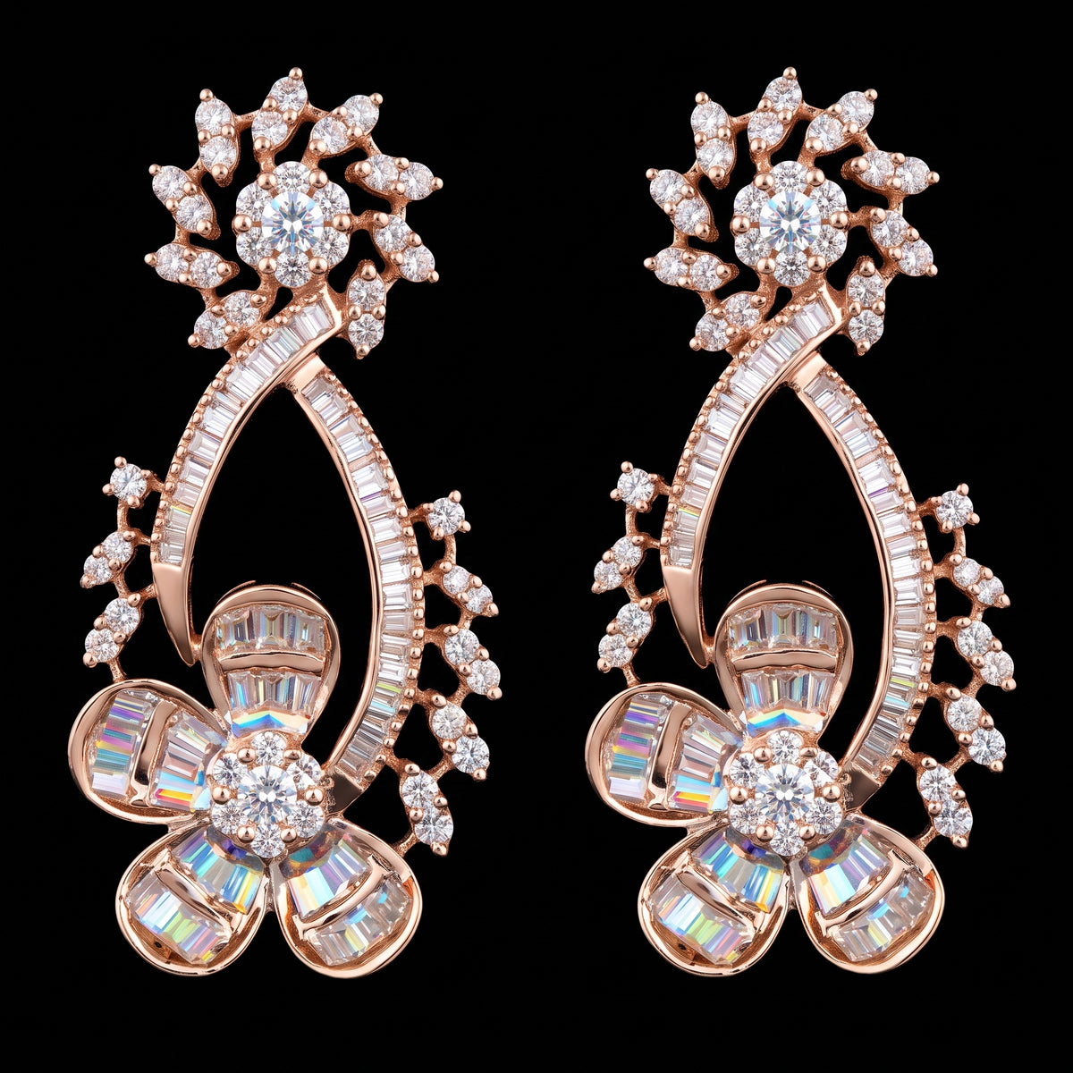VNCE98126 lab grown diamond earrings on black background