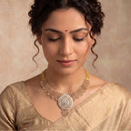 VNCK22373 lab grown diamond necklace worn by model
