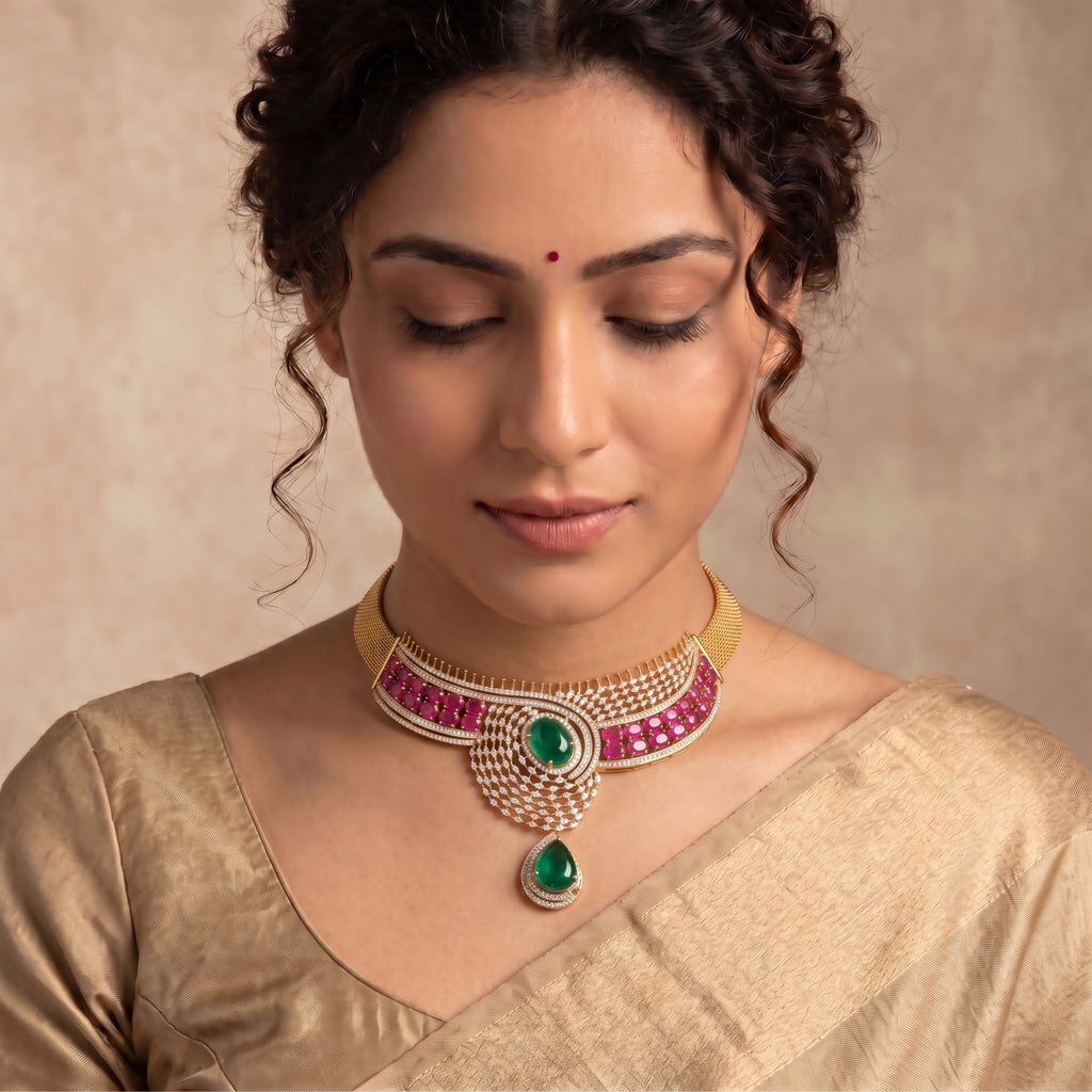 VNCK23528 lab grown diamond necklace worn by model
