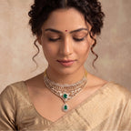 VNCK25954 lab grown diamond necklace worn by model