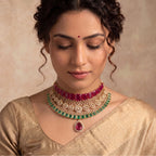 VNCK27529 lab grown diamond necklace worn by model