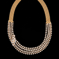 14 carat lab grown diamond five row necklace in 14K yellow gold: five rows of round and baguette diamonds with a marquise star-flower