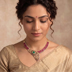 VNCK32271 lab grown diamond necklace worn by model