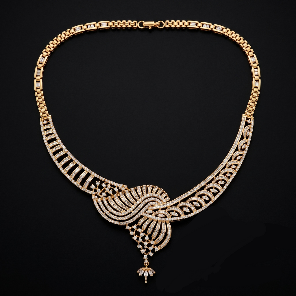 VNCK34038 lab grown diamond necklace on black background