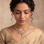 VNCK34038 lab grown diamond necklace worn by model