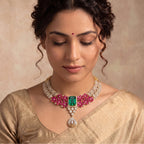 VNCK34772 lab grown diamond necklace worn by model