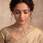 VNCK37281 lab grown diamond necklace worn by model