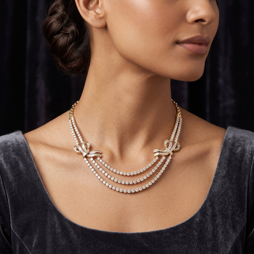 VNCK38256 lab grown diamond necklace worn by model