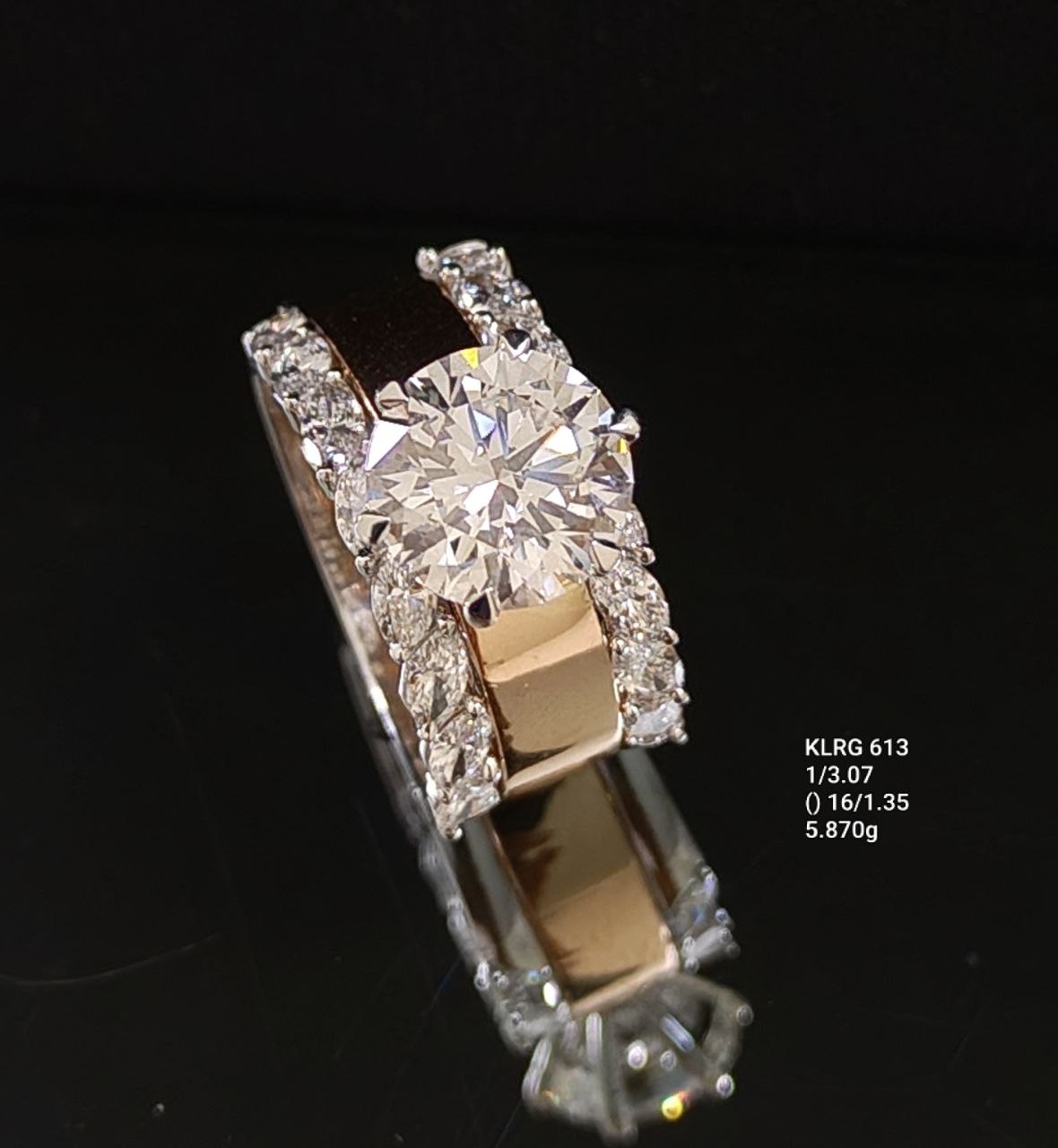 4.42 carat round lab grown diamond detachable solitaire ring in 18K rose gold with diamond side rails