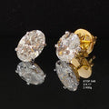 4.17 carat oval lab grown diamond solitaire stud earrings in 18K yellow gold with white-toned claws and screw backs