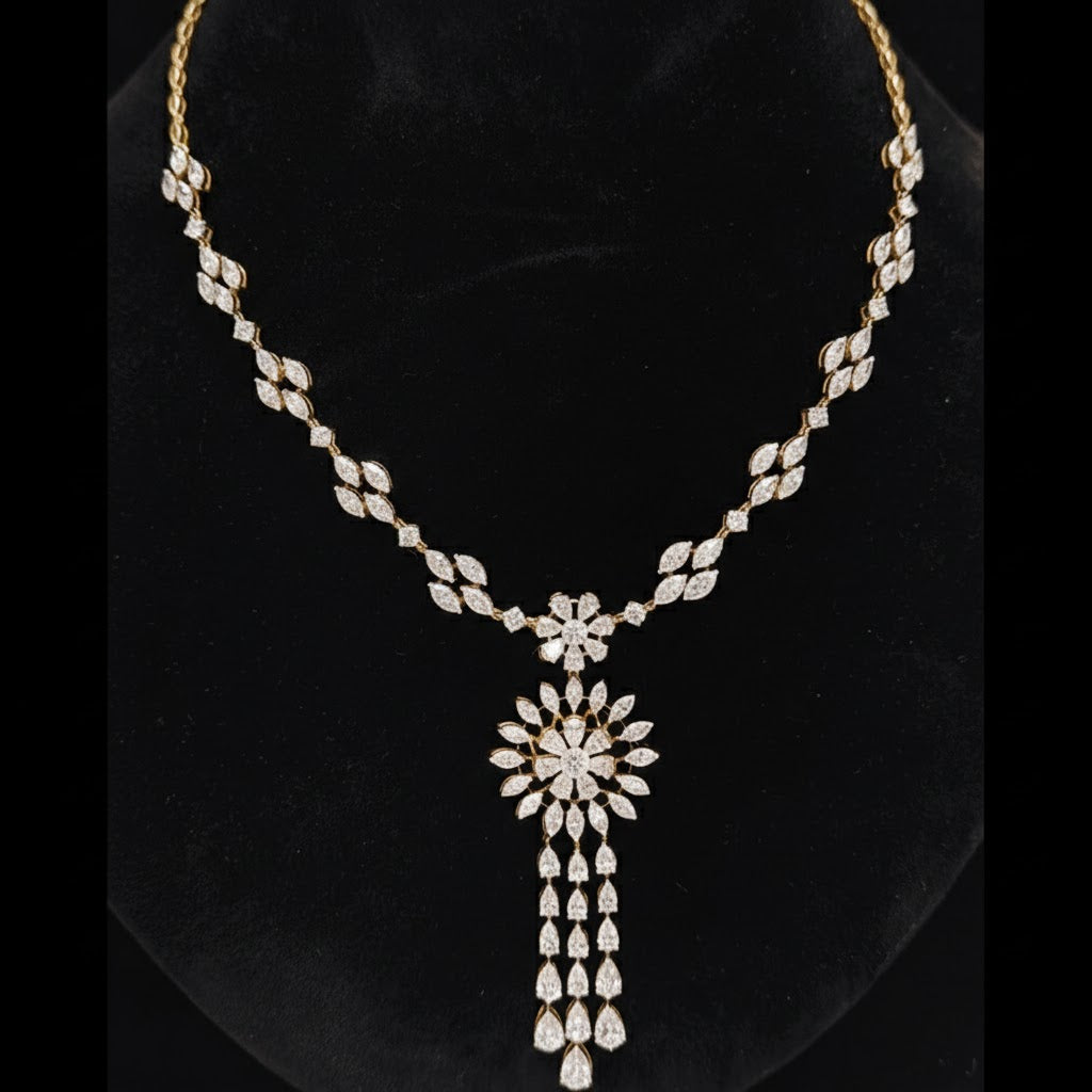 13.45 Ct of NECKLACE of Small Round Shaped Diamonds  14K